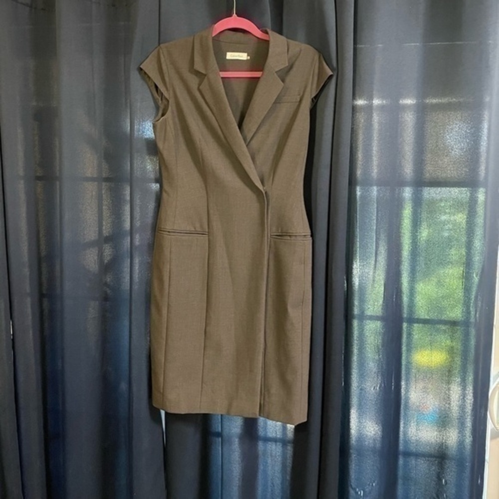 Calvin Klein gray sleeveless blazer dress office work attire